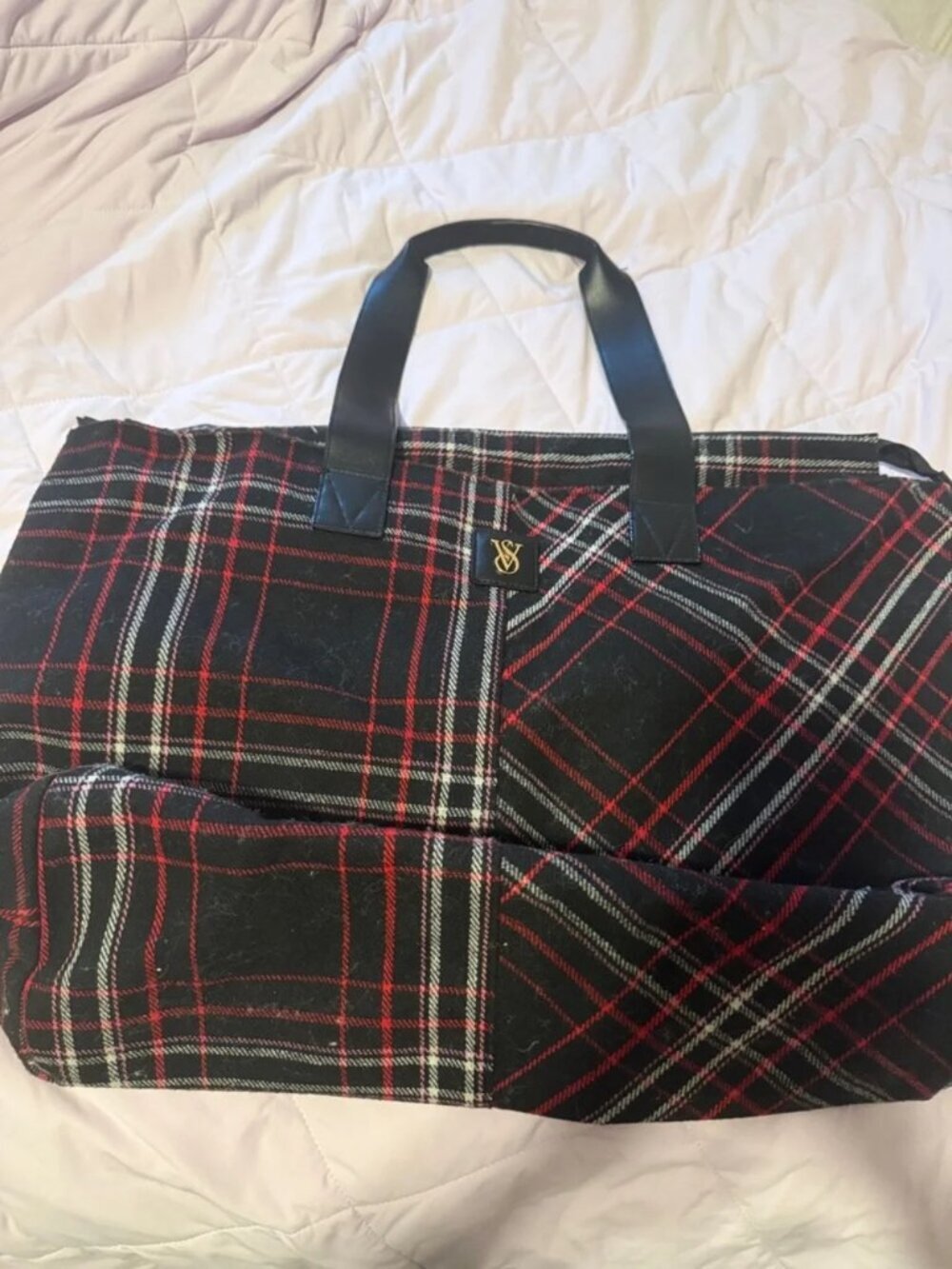 NWT Victoria’s Secret Red and Black Plaid Tote Bag
